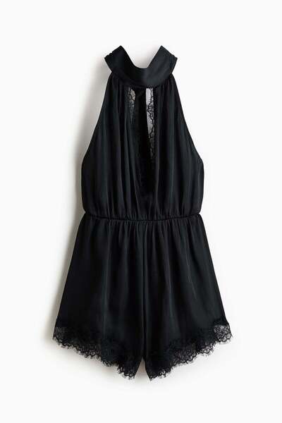 H&M Lace-trimmed halterneck playsuit