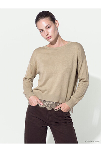 LC Waikiki Crew Neck Lace Detailed Women's Knitwear Sweater