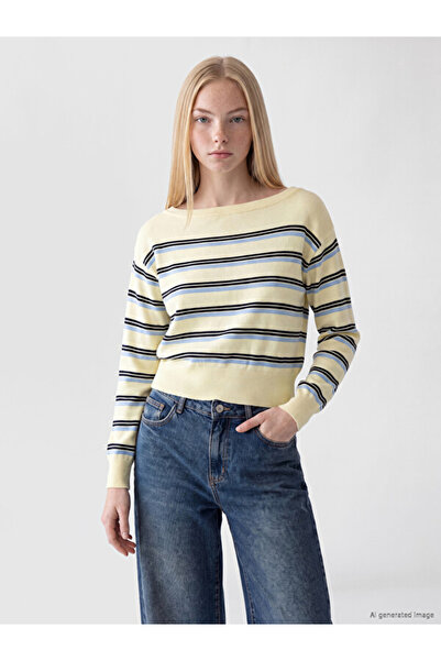 LC Waikiki Boat Neck Striped Women's Knitwear Sweater
