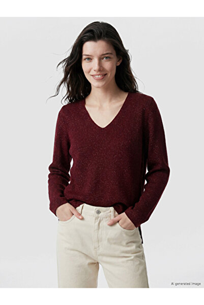 LC Waikiki V-Neck Shiny Textured Women's Knitwear Sweater
