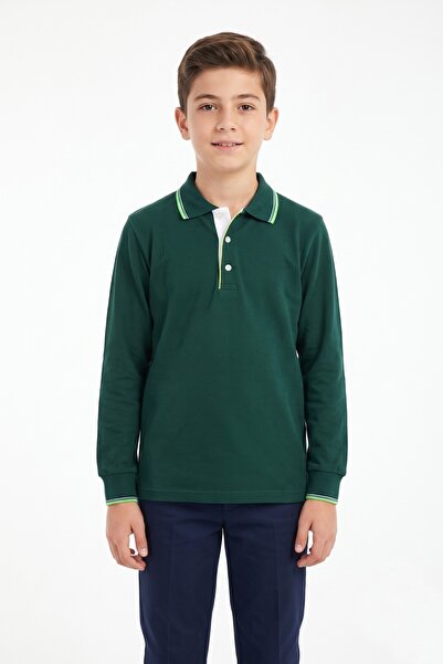 BAGLAN Erkek Çocuk Yeşil Selanik Polo Yaka Okul Sweatshirt BGL-ST05675