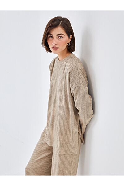 LC Waikiki Crew Neck Textured Oversize Women's Knitwear Sweater