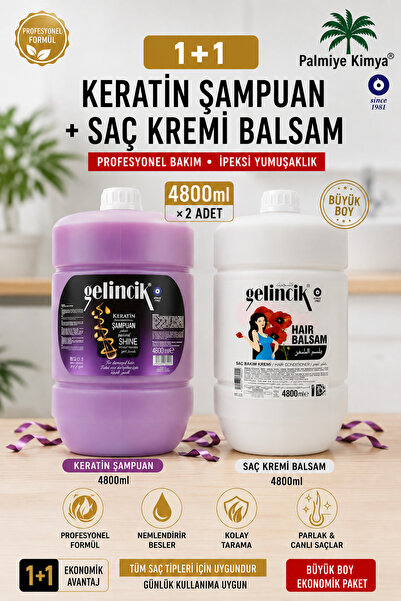 Gelincik KERATİN EKSTRAKTLI ŞAMPUAN ve SAÇ KREMİ BALSAM 1 + 1 (2*4800 ML)