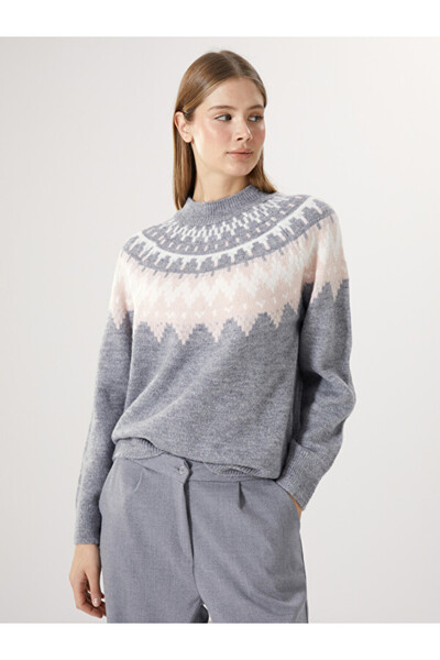 LC Waikiki Women's Knitwear Sweater with Stand Collar Pattern