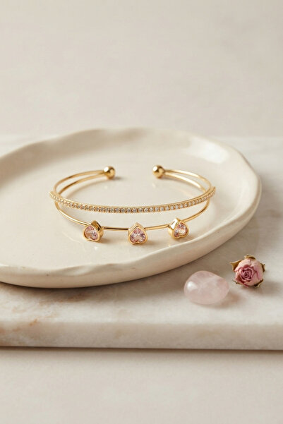 Lisinya Pink Heart Model Zircon Stone Gold Color Women's Bracelet -