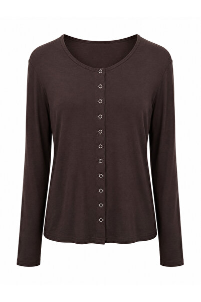Buket Teke Brown Full Length Snap Modal Blouse