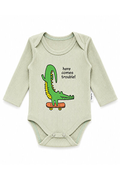 Generic Brand Body bebeluși verde deschis cu imprimeu crocodil, mânecă lungă