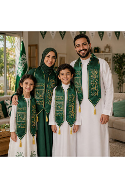 Generic Saudi National Day Green Ceremonial Sash - Courage, Let Us Celebrate Our Bravery, 1 Piece