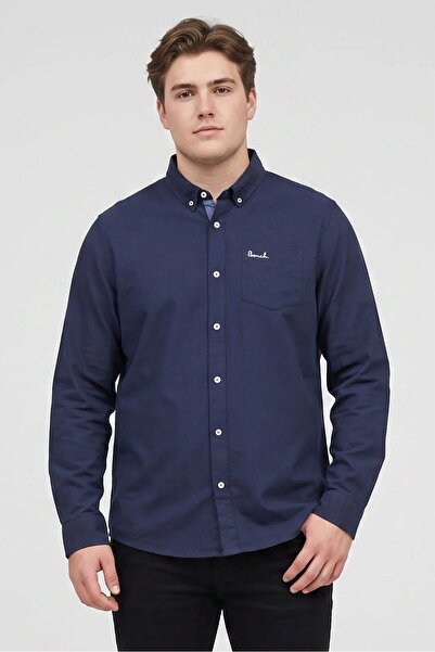 BENCH Men Regular Fit Embroidered Logo Long Sleeve Casual Shirt, Navy