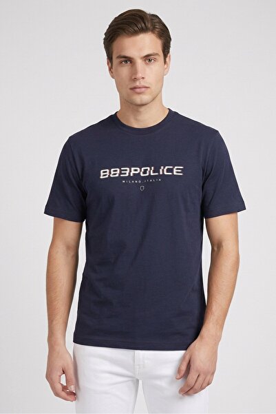 883 Police Men Crew Neck Short Sleeve Graphic Print T-Shirt, Navy