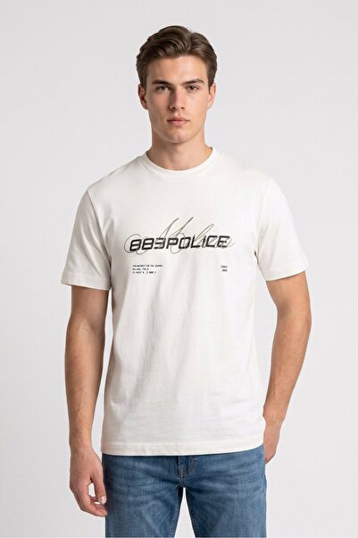 883 Police Men Crew Neck Short Sleeve Graphic Print T-Shirt, White