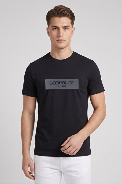 883 Police Men Crew Neck Short Sleeve Graphic Print T-Shirt, Black