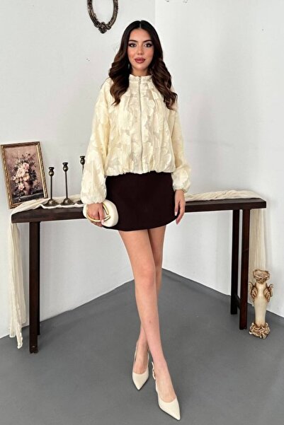 Elbee Fashion Woman Μπεζ μπουφάν με σχέδια