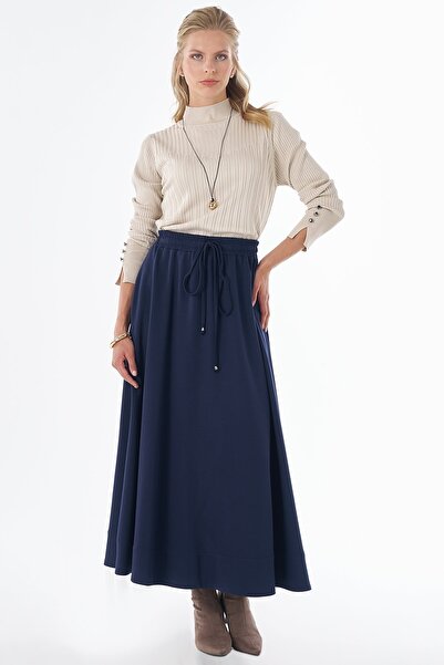 Kayra Lace-Up Rayon Skirt Navy Blue
