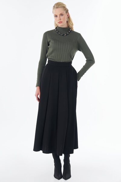 Kayra High Waist Pleated Skirt Black