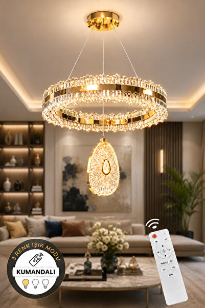 Ece Aydınlatma Galena Gold Kaplamalı Çift Yönlü Aydınlatmalı Kumandalı Dimmer...