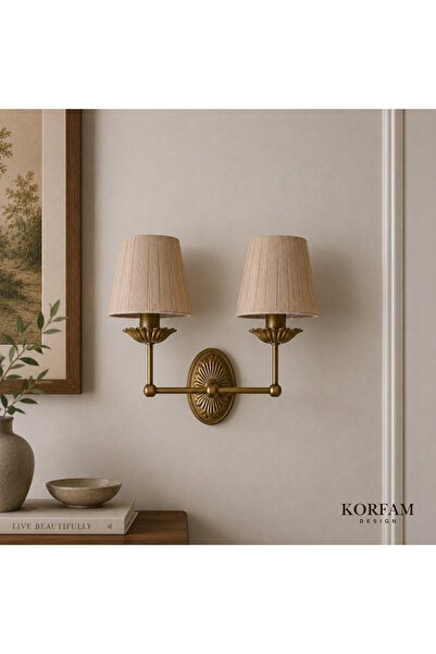 KorFam Beige Linen Fabric Double Headed Sconce with Electrical Installation