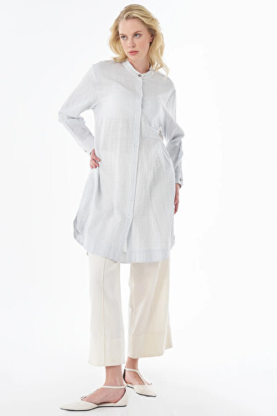 Kayra Embroidered Detailed Gofreli Tunic Blue