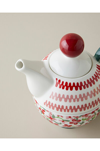 English Home Country Bloom New Bone China Demlik Seti 380 – 260 ml Bordo-Yeşil