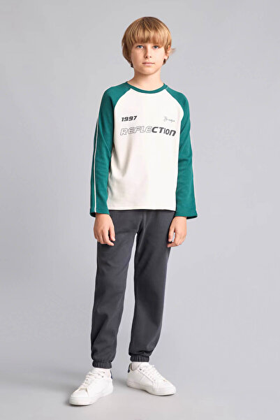DeFacto Printed Long Sleeve T-Shirt Top Flexible Waist Sweatpants 2-Piece Set...