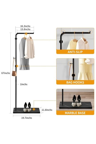 GGEROU Floor Coat Rack for Home Entryway, Office and Bedroom, Metal Coat Rack with Hooks and Stable Base, L Shaped Coat Hanger Stand for Clothes, Hats and Bags (Black)