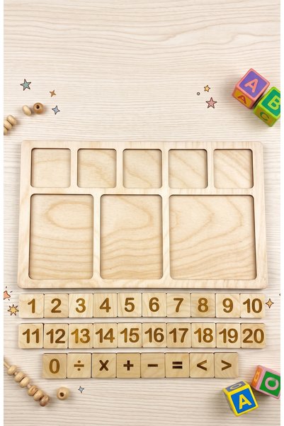 GÜL MZC Wooden Montessori Math Learning Board - Numbers and Four Operations Educational Counting Set (Ages 3+)