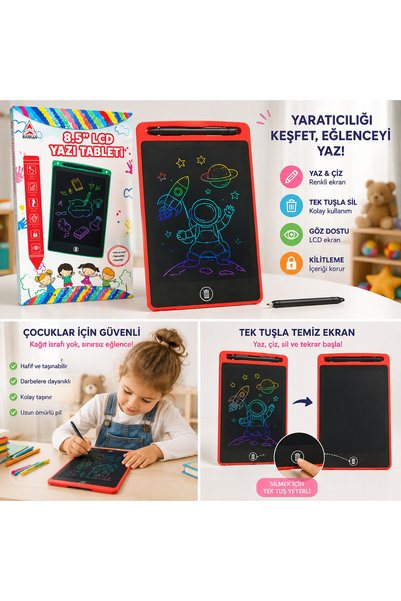 LCD Yazı Tableti – Kalemli Tek Tuşla Silinen Çocuk Çizim ve Not Tableti - 8.5 İnç