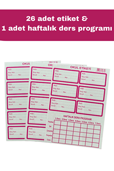 Klasik Okul Etiket Seti - 26 Adet Etiket & 1 Adet Haftalık Ders Programı Defter Etiketi Kitap Etiketi