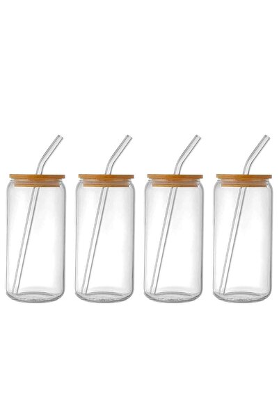 Noonedibs Set de 4 Pahare din Sticlă cu Formă de Cutie de Bere 16oz, Cu Capac...