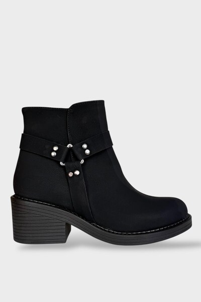 Jagulep Buckle Detailed Zippered Thick Heel Women's Boots Black