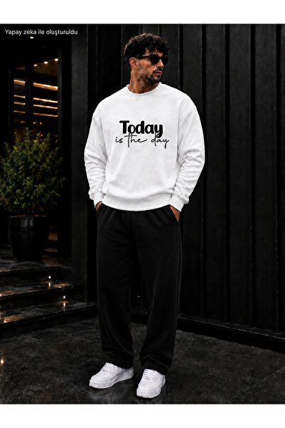 caddekombin Men's Today Is the Day Typography Printed Crew Neck Regular Fit M...