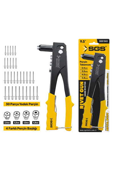 SGS SGS1043 PERÇİN TABANCASI SETİ PERÇİN MAKİNESİ 30 YEDEK PERÇİNLİ