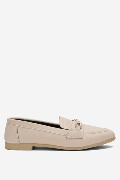 Jagulep Stylish and Comfortable Women's Ballerina Shoes with Buckle Detail Beige