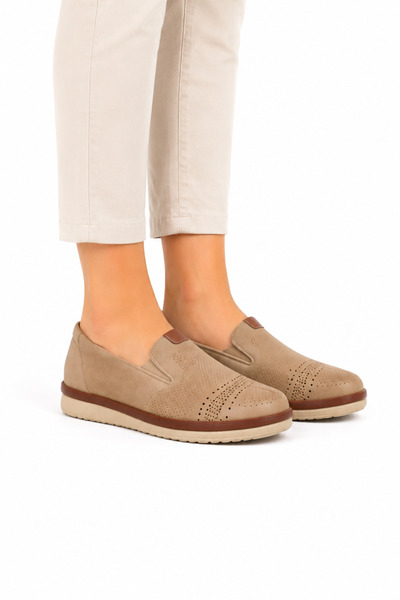 Jagulep Orthopedic Comfort Sole Rubber Detail Women's Casual Shoes Beige