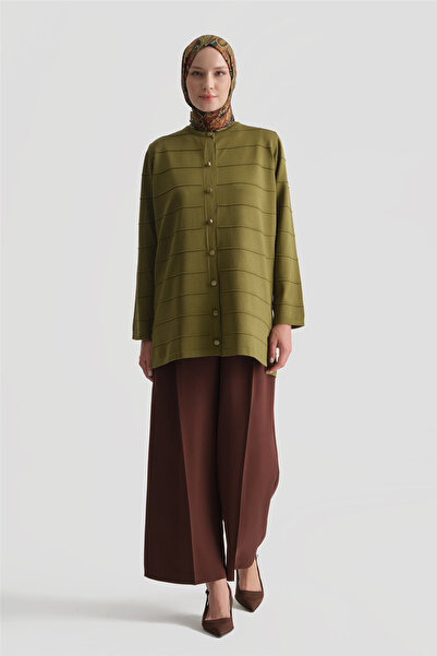 Armine Striped Basic Knitwear Cardigan Oil Green