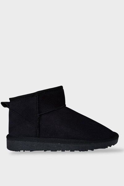 Jagulep Mini Suede Fur Lined Low Heel Ankle Short Women's Boots Black
