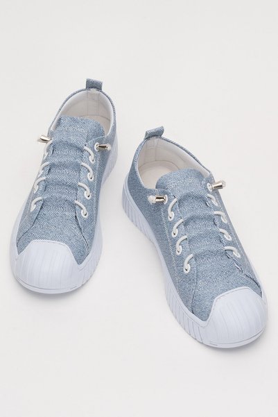 Jagulep Kadın Kolay Giyilebilir Lastik Bağcıklı Spor Keten Sneaker Ayakkabı MAVİ