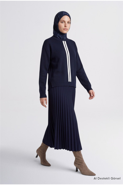 Armine Pleated Rayon Suit Navy Blue