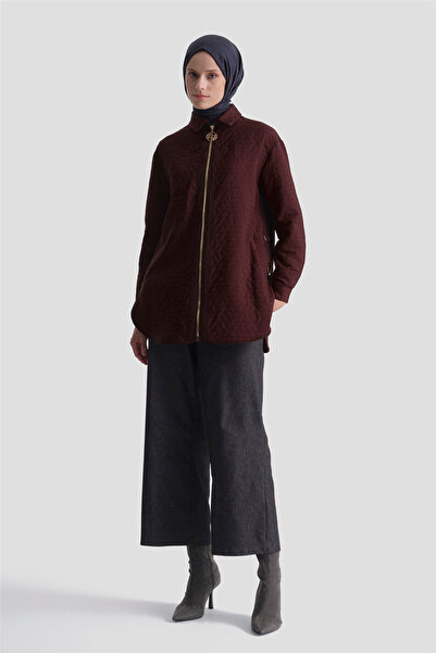Armine Jacquard Zippered Jacket Burgundy