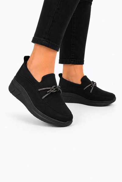 Jagulep Orthopedic Front Stone Satin Women's Casual Shoes Black
