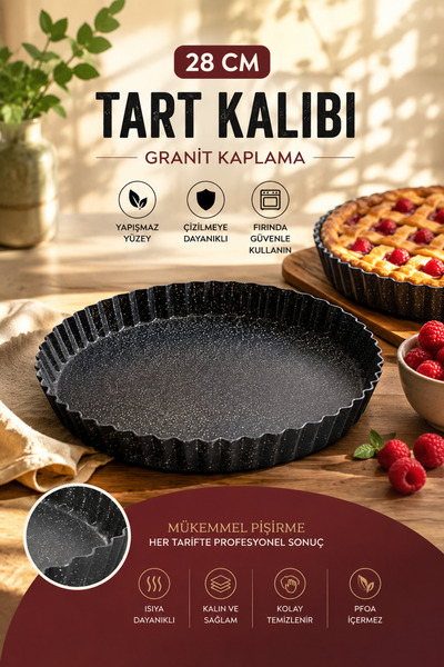 House Bird 28 cm Granite Tart Mold Non-Stick Round Pie Cake Pastry and Quiche...