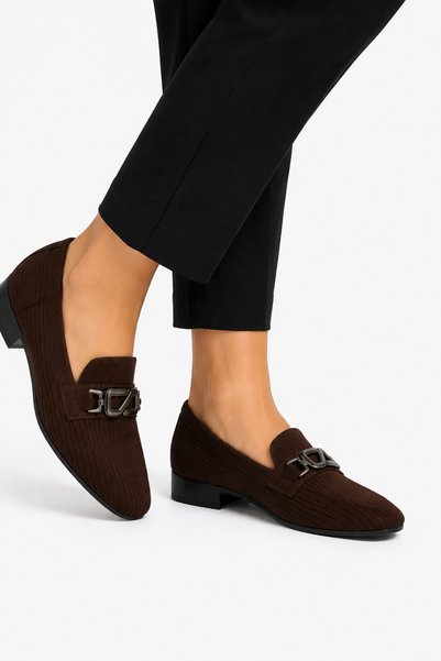 Jagulep Knitwear Buckle Women's Ballerina Shoes Brown