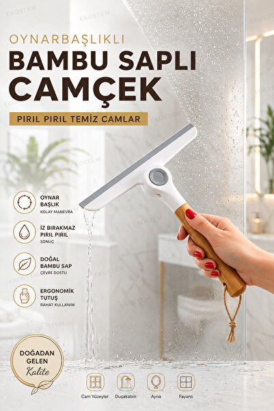 Ekostem Oynar Başlıklı Bambu Saplı Silikon Çekçek Cam Silme Aparatı