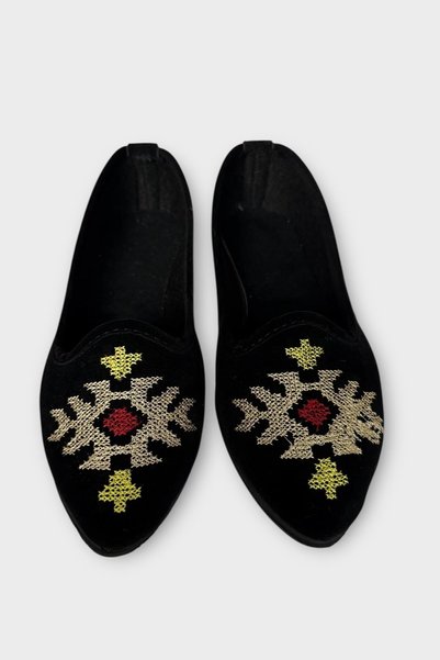 Jagulep Embroidery Detailed Home Women's Ballerina Shoes Yellow - Red