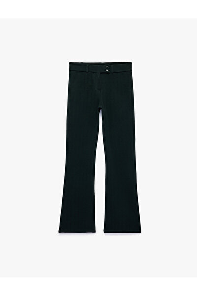 Koton Button Detailed Regular Waist Slim Fit Spanish Leg Plaid Trousers