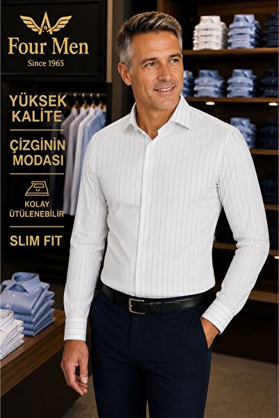 Beyome Men's Striped Slim Fit Shirt Long Sleeve Cotton Classic Stylish Shirt