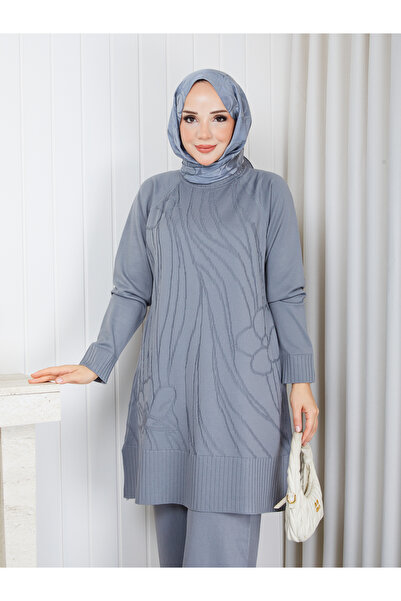 KAYA BUTİK Cold Yarn Self-Flower Patterned Tunic