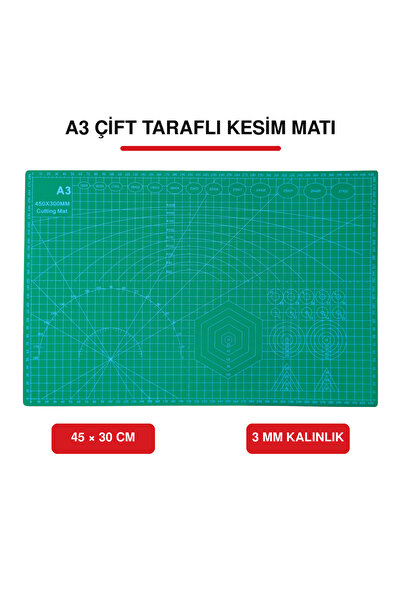 ALBERTOS A3 Çift Taraflı Kesim ve Çizim Matı 45x30 cm 3 mm Kalınlık Ölçülü Kesim Altlığı