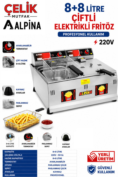 ALPİNA MUTFAK Alpina Fritöz Sanayi Tipi Elektrikli Patates Kızartma Makinesi ...