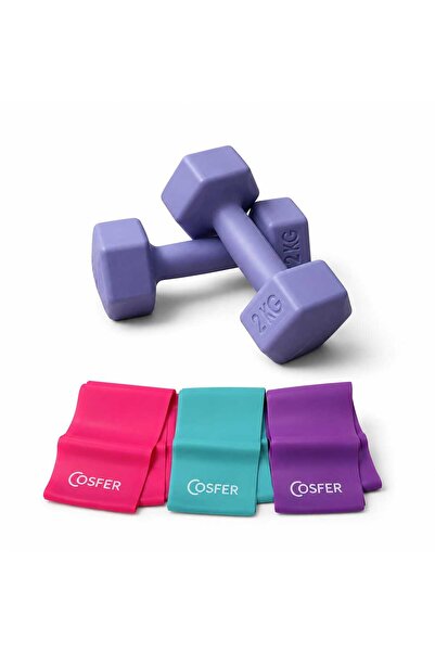Mrt Lila Dambıl 2 kg X 2 and Pilates Resistance Band 3 Pieces